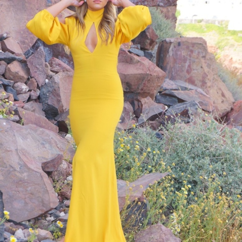 nwot SWF Raline marigold yellow cut out sleeve maxi dress